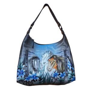 Anushka hand painted horses landscape scene shoulder bag art to wear unique